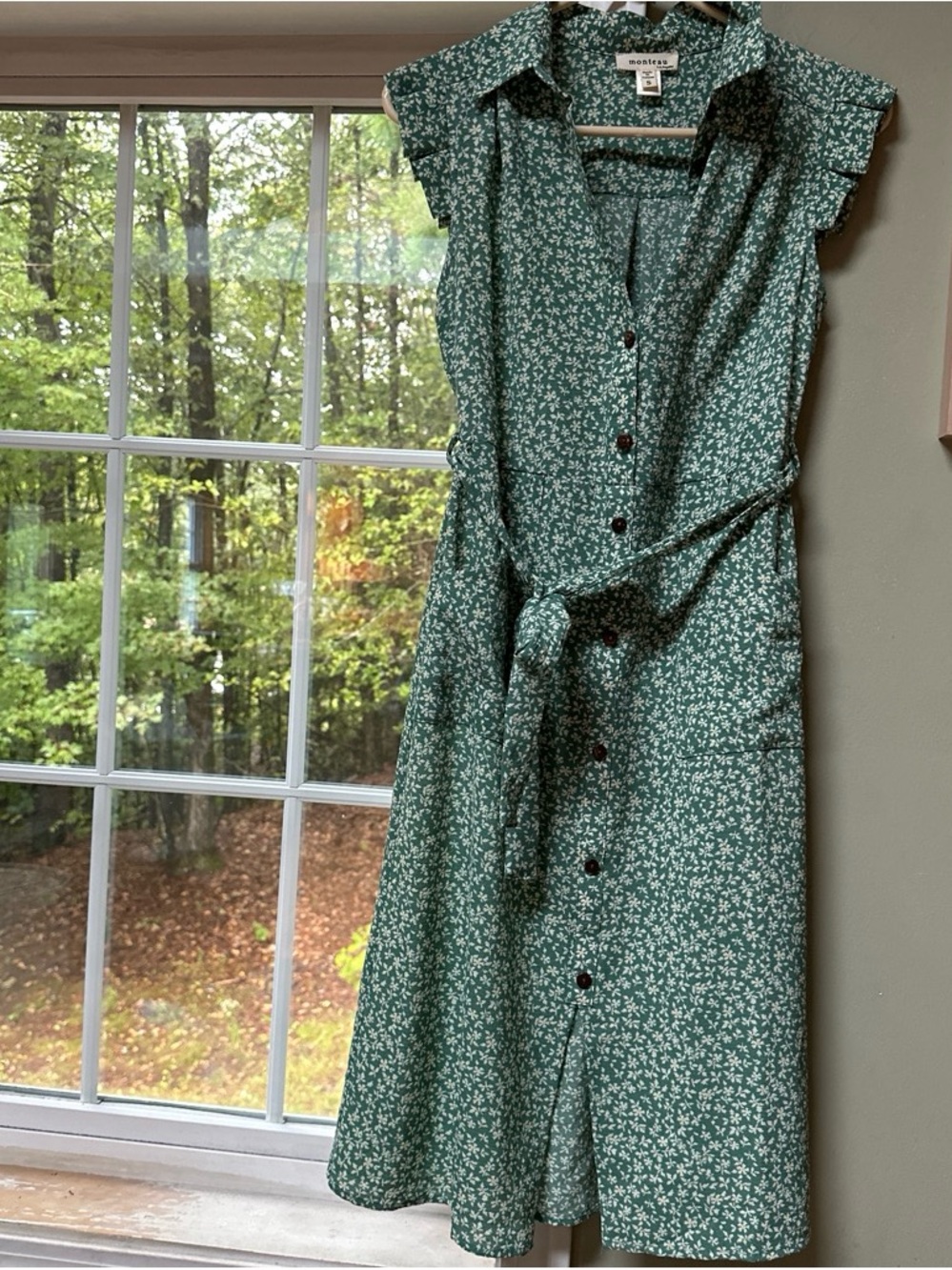 Green Floral Button-Front Shirt Dress